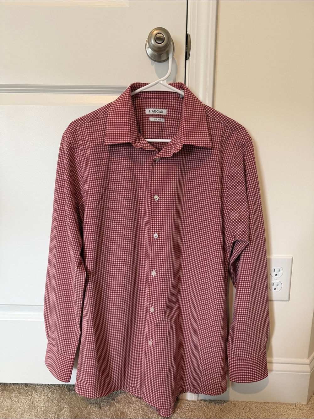 Haggar Men's Burgundy Micro-Check Dress Shirt
